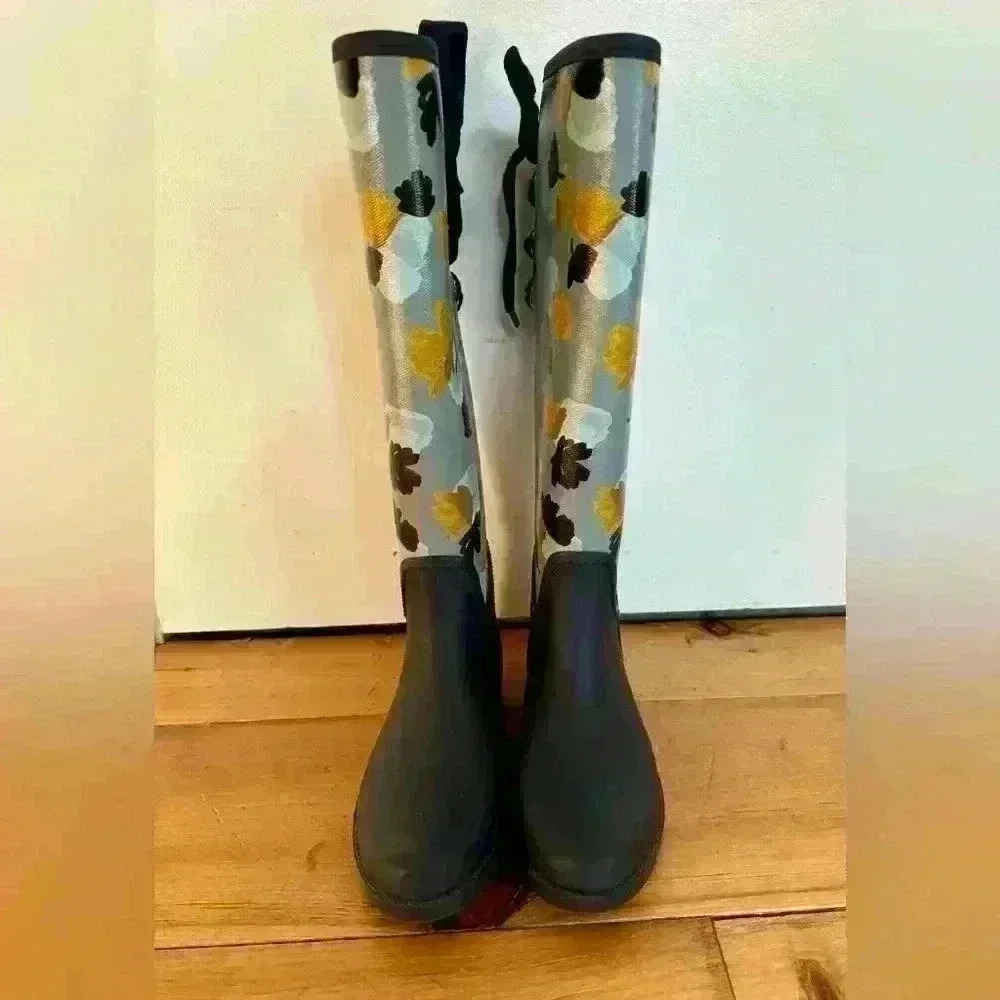 NWOT Coach Tristee Classic Flower Print lace up corset logo rain boots US size 6 - Picture 4 of 14